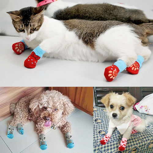 4 Pcs Pet Puppy Dog Socks Anti-slip Knitting Breathable Elasticity Warm Winter Indoor J2Y