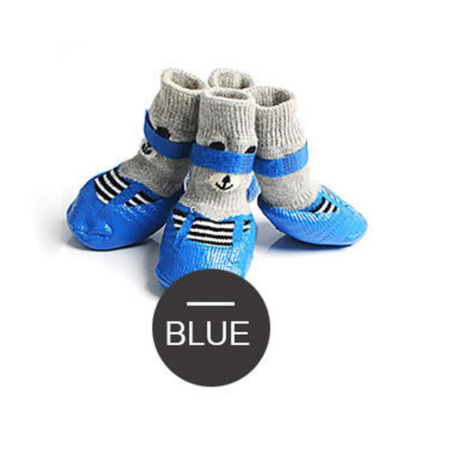 4 Pcs/Set Pet Dog Nonslip Shoes Socks Comfortable Puppy Waterproof Cotton Rubber Reinforcement Drop Shipping