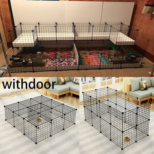 DIY Pet House Foldable Pet Playpen Iron Fence Puppy Kennel Exercise Training Puppy Kitten Space Rabbits/Guinea Pig/Hedgehog